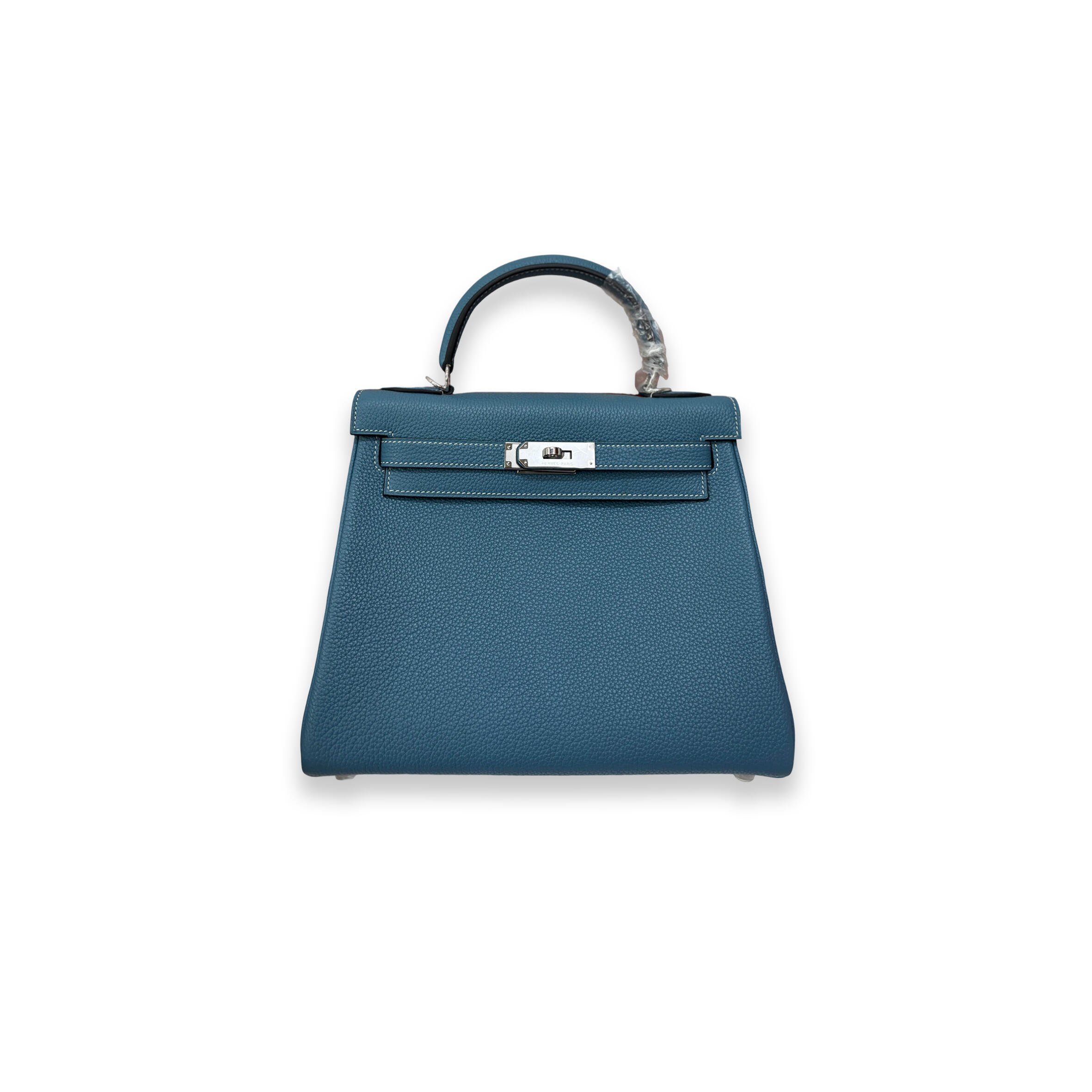 HERMES KELLY 28 DENIM BLUE SELLIER PALLADIUM (28*22*10cm)